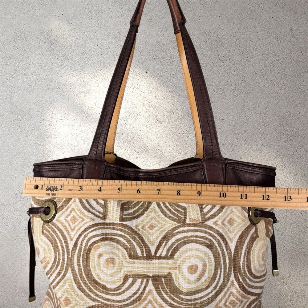 COACH AUDREY 17044 BROWN BEIGE OP ART SIGNATURE CANVAS SWIRL LEATHER TOTE BAG - Picture 8 of 8